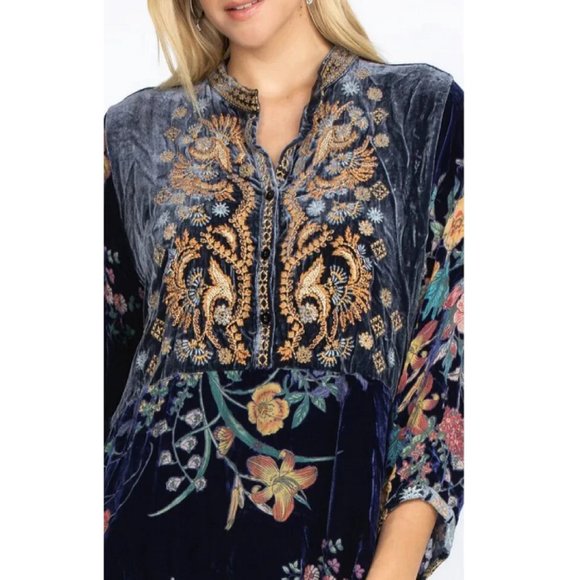 Johnny Was Bouquet Burnout Gweneth Navy Blue Dress Lined Floral Embroidery NEW - Picture 4 of 6